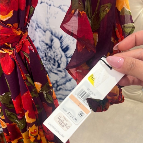 Floral Ruffle Sleeve Dress - Red and Orange - Picture 3 of 3